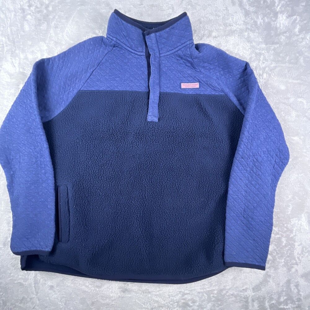 Vineyard Vines Pullover Women's L Blue Fleece Snap Front Outdoor Sweater
